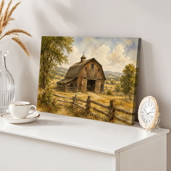 Wooden Barn Fall Farmhouse 12"x16" Wall Art Rustic Countryside Fence Fields Canvas Wall Decor for Living Room Bedroom Modern Abstract Painting Prints Aesthetic Framed Artwork Home Decor