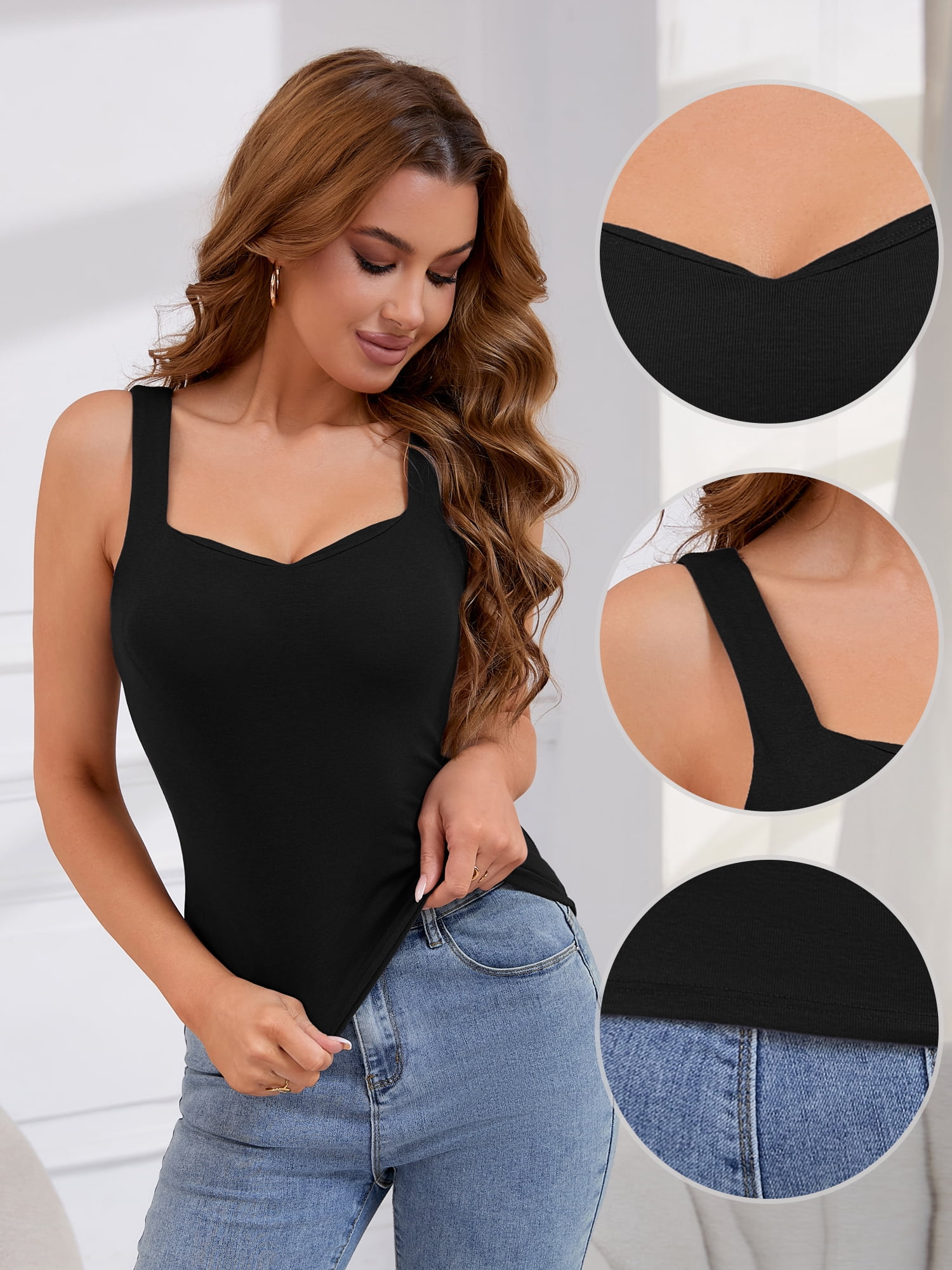 Unique Bargains Women's Tank Tops with Built in Bra Lingerie Camisoles Vest S Black