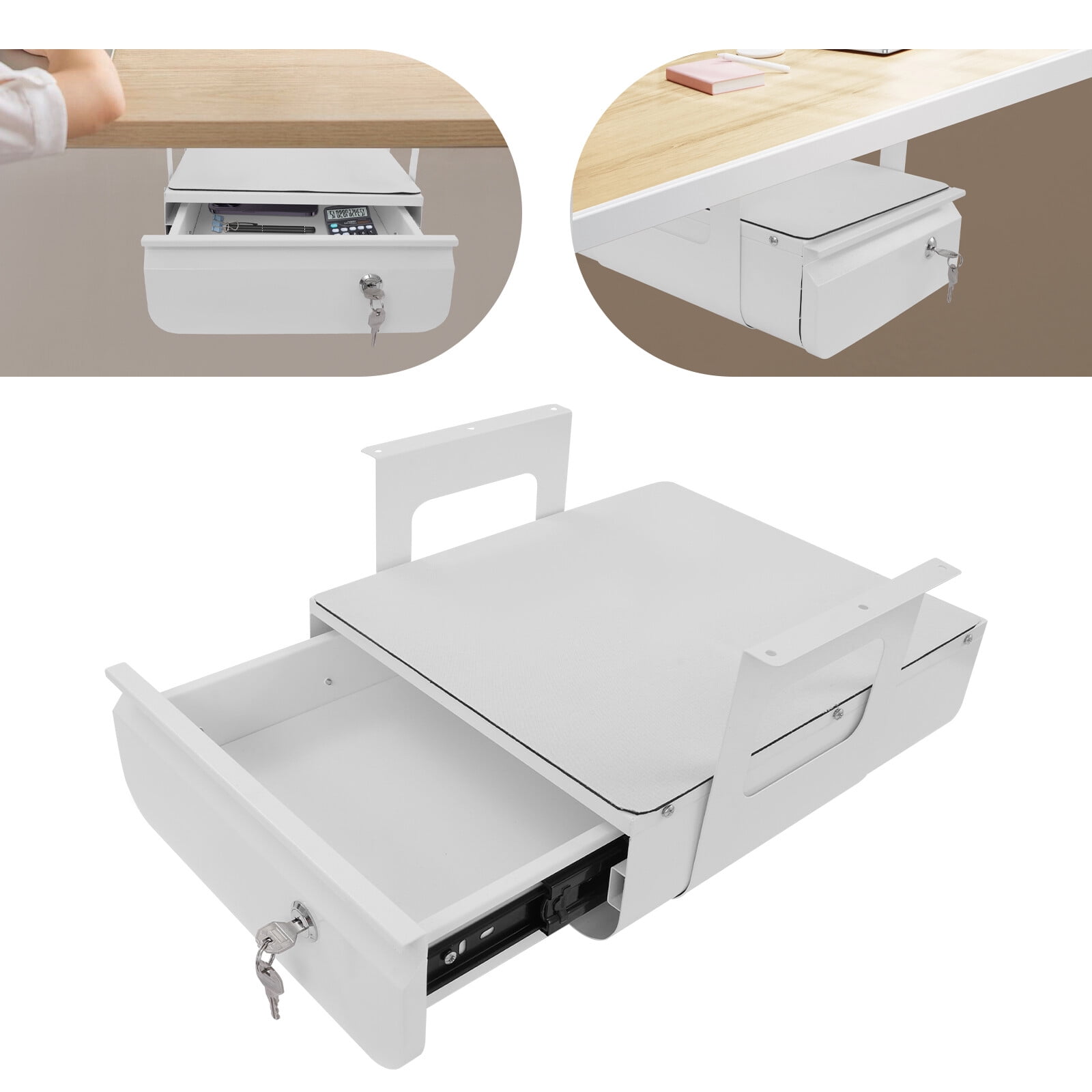 Under Desk Pull-Out Drawer, Lockable Sliding Storage Drawer, Under Desk Drawer for Standing Desks and Standard Fixed-Height Workstations