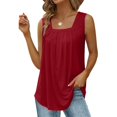 thumbnail image 4 of Red Womens Tops Summer Tank Tops for Women 2025 Loose Fit Pleated Square Neck Sleeveless Shirt Curved Flowy Vest Basic Cotton Tee Shirts for Women, 4 of 6