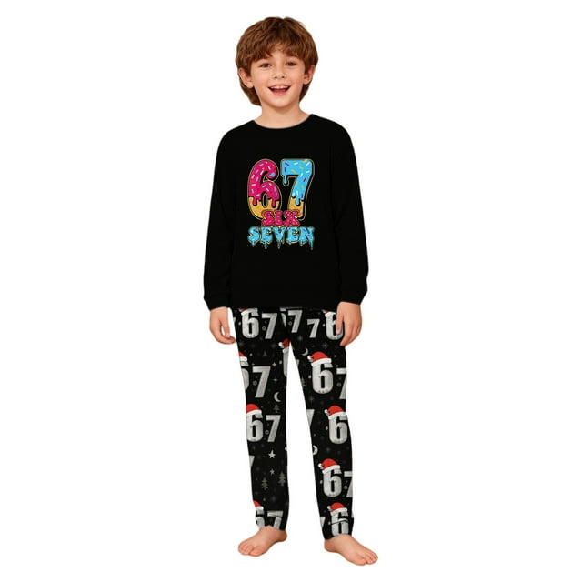 Niaviben Ensembles de Pyjama de Noël Ensemble de Pyjama Six Sept Mèmes Pyjamas de Noël pour la Famille Ensemble Mignon de Noël Ensembles d'Automne Mignons Noir 5T