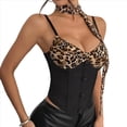 thumbnail image 2 of Top Corto con Cuello Halter y Estampado de Leopardo en Contraste para Mujer, Escote en V Profundo, de Botones, Sin Mangas y Espalda Abierta Negro S, 2 of 10