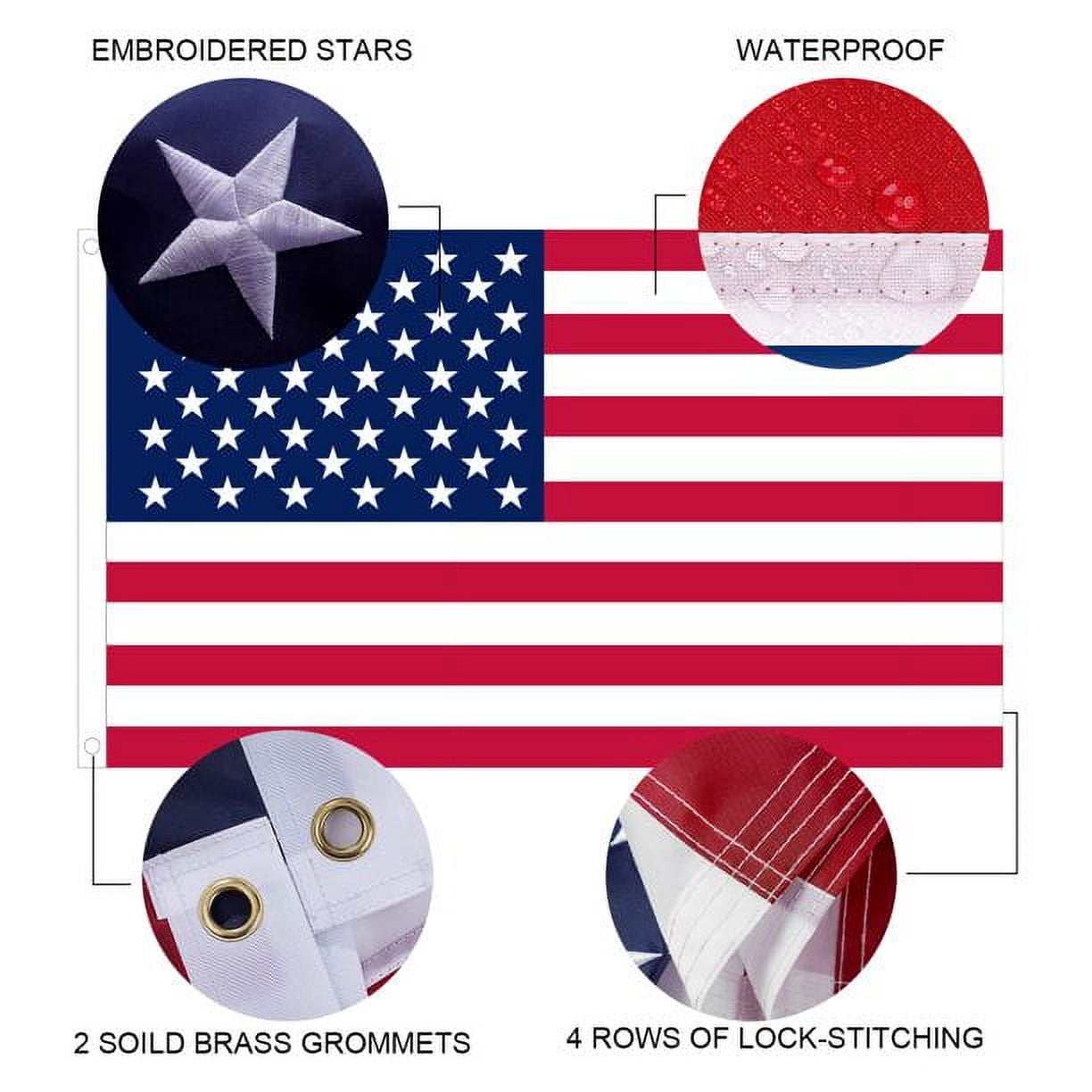 TOPFLAGS 8' x 12' ft American Flag Outdoor The Strongest, Longest Lasting, 8x12 foot. Embroidered Stars Sewn Stripes Brass Grommets Foot Heavy Duty Nylon