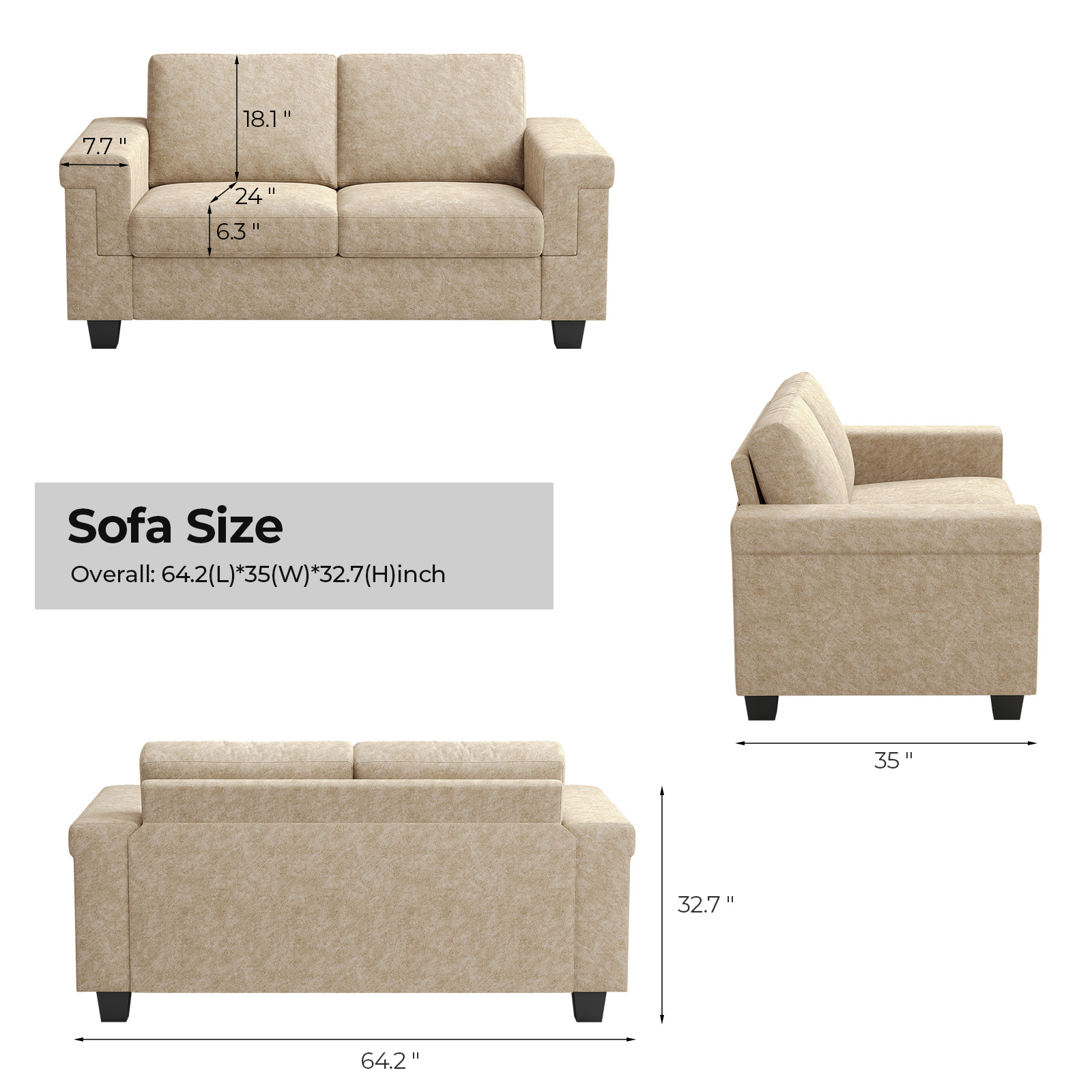 COPIAE 64.2” Small Couches for Living Room, High Resilience Loveseat Sofa, Velvet Fabric 2 Seat Sofa Couch with Wooden Frame& Upholstered Cushion, Modern Deep Seat Sofa for Bedroom Office