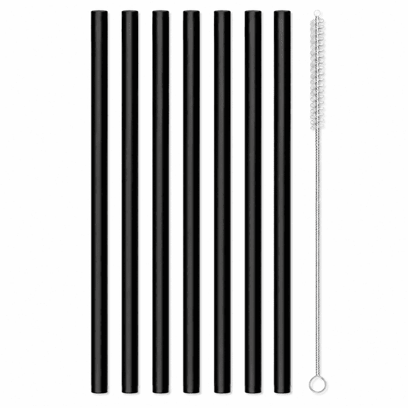 6 Pack Black Replacement Straws for 40 oz 30 oz Cup Tumbler, 12 inch Long Reusable Plastic Straws with Brush