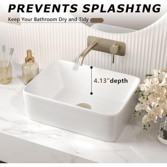 Rectangle Vessel Sink for Bathrooms, 16" x 12" Above Counter Bathroom Sink, Modern White Fine Porcelain Ceramic Small Sink Bowl, Restroom Vanity Art Wash Basin，Ideal for Small Space
