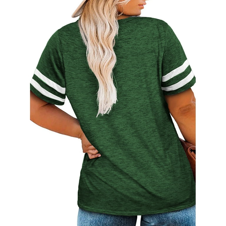 Aleumdr Oversized Blouse for Plus Size Womens V Neck Green Short Sleeve  Loose Tee Shirts 4XL 