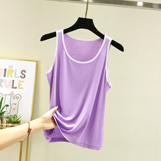 Débardeurs d'Été en Modal Col Rond Grande Taille Couleur Unie Camisoles Vêtements d'Intérieur T-Shirts Hauts Sans Manches Vêtements pour Femmes