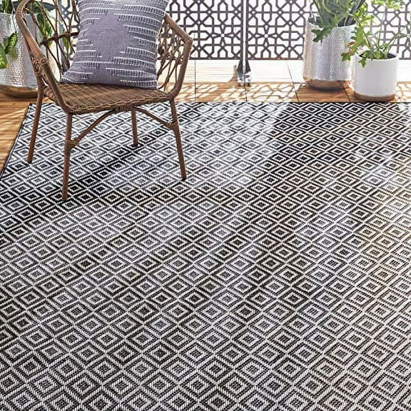 Home Dynamix Tripoli Lydia Modern Diamond Indoor/Outdoor Area Rug, Charcoal/Cream, 6'6"x9'6"