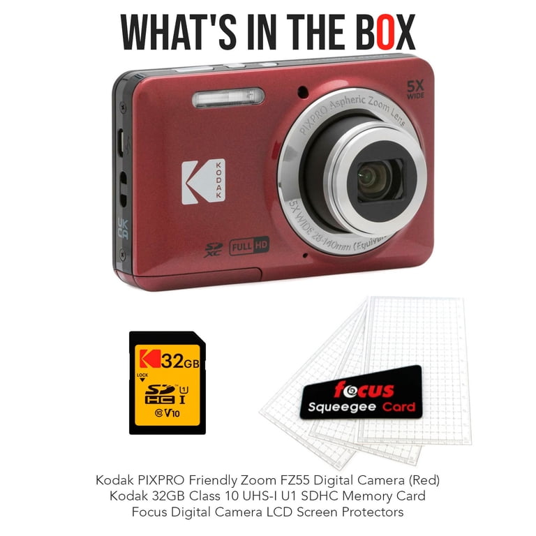 Kodak PIXPRO Friendly Zoom FZ55 Digital Camera (Red) Bundle with