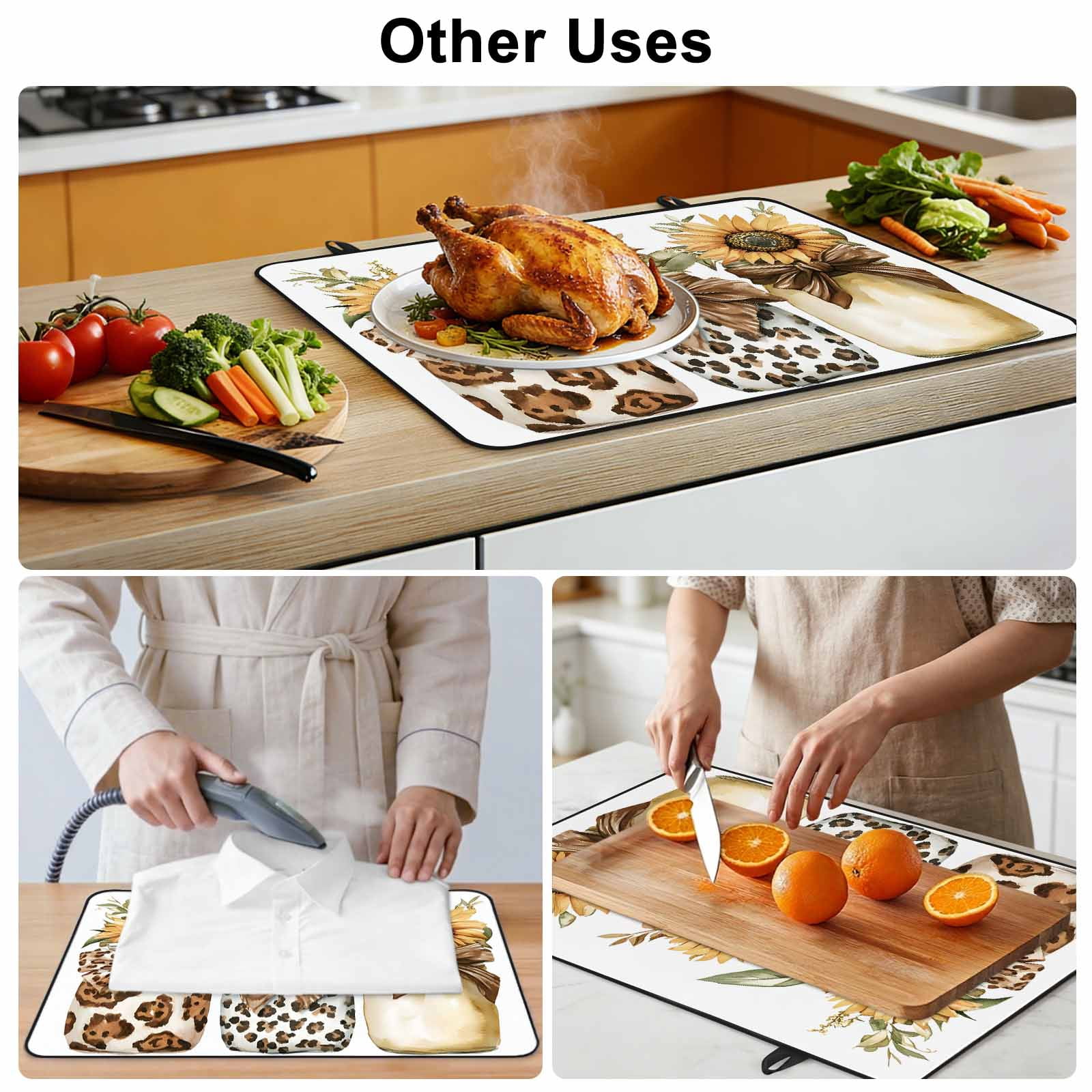 Spring Sunflower Glass Bottle Stove Top Cover for Electric Stove, Heat-proof & Non Slip Glass Top Stove Cover Protector, Brown Bow Leopard Kitchen Flat Cooktop Rubber Mat 24x21 Inches