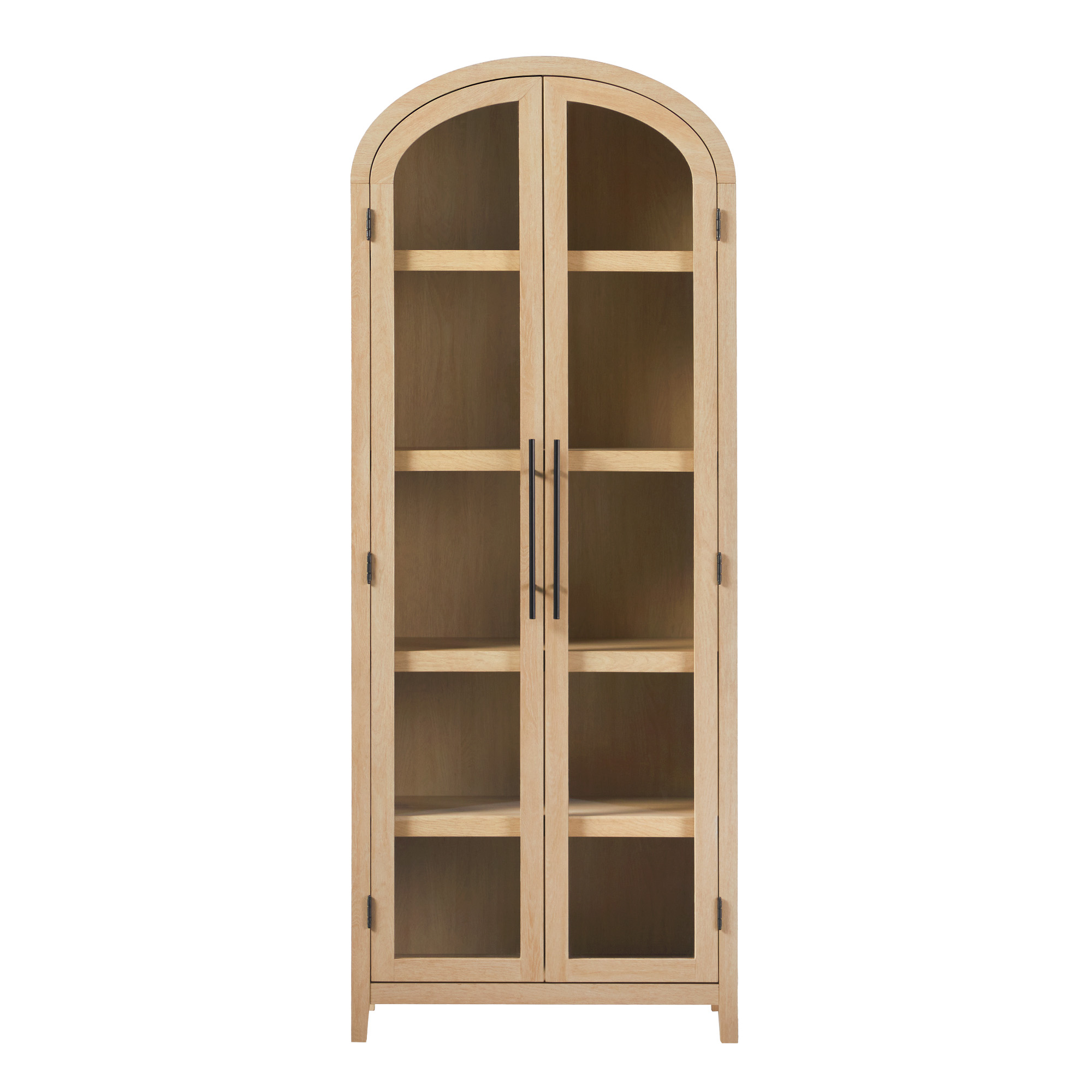 Walker Edison Modern Arched Bookcase with Glass Doors, Coastal Oak