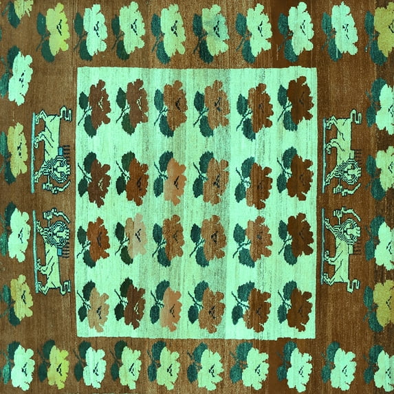 Ahgly Company Indoor Square Persian Turquoise Blue Traditional Area Rugs, 5' Square