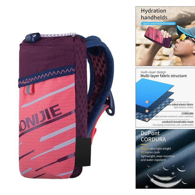Botella de Agua para Correr de Mano Pequeña con Matraz Suave de 14 Oz, Se Adapta a Teléfonos de 6.8 Pulgadas, Sin Agarre para Maratones, Senderismo, C Rosado Macarena correa portadora de botella deportiva