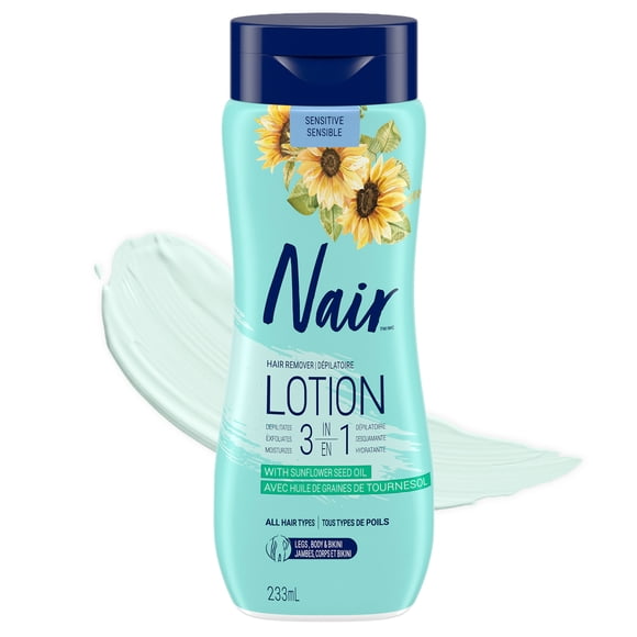 Nair 3-in-1 Hair Removal Lotion for Sensitive Skin with Sunflower Seed Oil and Green Tea Extract, 233 ml