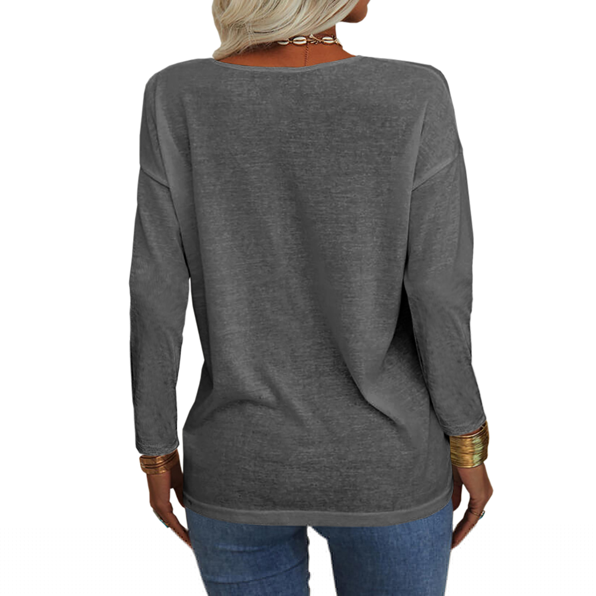 thumbnail image 2 of Langwyqu Women Deep V-Neck Short Sleeve Tops Casual Loose Basic T Shirt, 2 of 2