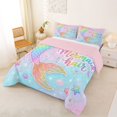 thumbnail image 2 of jejeloiu Rainbow Mermaid Tail Full Size Comforter Sets For Girls,Sparkling Print Shell Starfish Bedding Comforter Set,Pink Blue,Pink Reversible,3pcs,1 Comforter and 2 Pillowcases, 2 of 7