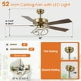 thumbnail image 2 of Parrot Uncle 52" Farmhouse Gold RGB LED Smart Ceiling Fan with Remote Control, Double-Sided Blades, 2 of 20