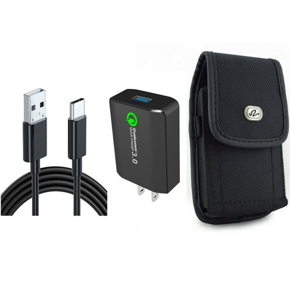 Home Charger & Case Belt Clip for iPhone 15 Pro Max - 18W Fast 6ft USB Cable Type-C Quick Charge and Rugged Holster Canvas Cover Y1R for iPhone 15 Pro Max (6.7")