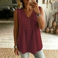 thumbnail image 5 of Bosfbaoi Womens Tops V-Neck Sleeveless Pleated Blouse Casual Button Accent Tank Top Summer Tops for Women, 5 of 8