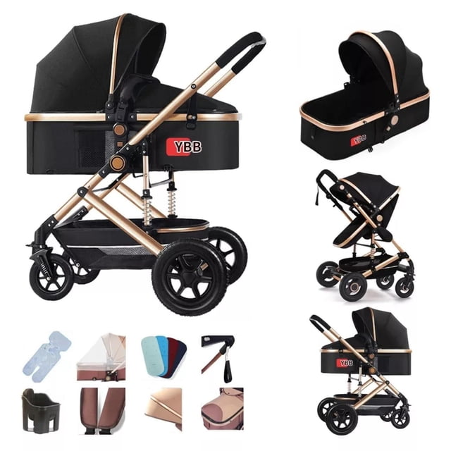 Carrito de Bebé FINYQBET Negro Plegable Universal Bidireccional Multifuncional para Recién Nacido