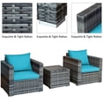 thumbnail image 5 of Resenkos 3 Pcs Patio Rattan Furniture Bistro Sofa Set with Coffee Table and Cushions-Turquoise, 5 of 8