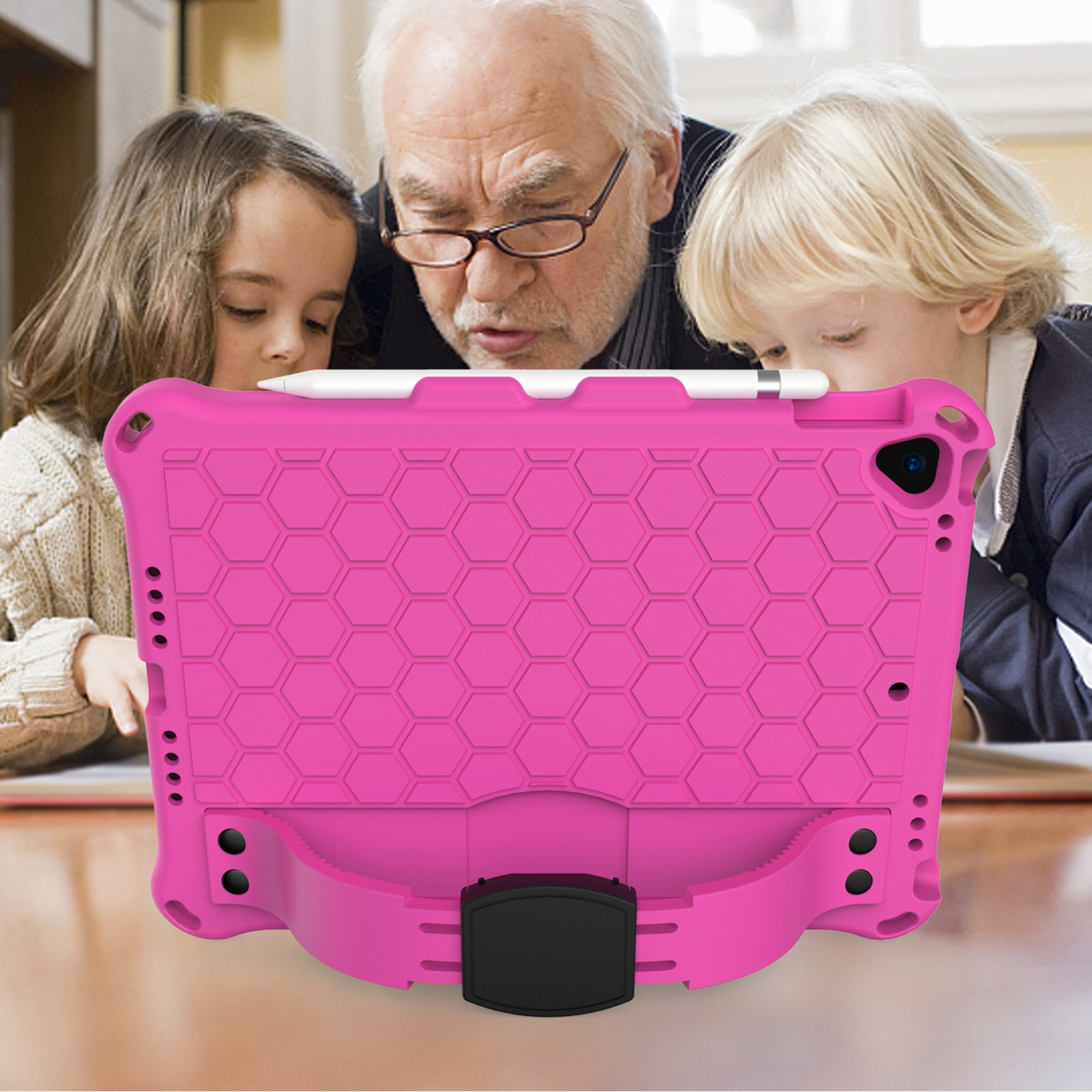 iPad 10.2 2021 Case with Screen Protector, Dteck Shockproof Case for iPad 9th Gen/ iPad 8th Gen / iPad 7th Gen with Removable Shoulder Strap/Hand Strap/Pencil Holder, Heavy Duty Rugged Case,Rose/Black