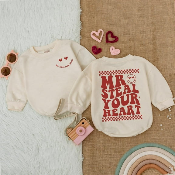 STAFAZ Mr Steal Your Heart Romper, Baby Boy Valentine Bodysuit, Valentine Shirts For Boys, My 1st Valentines Day Outfits, Valentines Baby Clothes