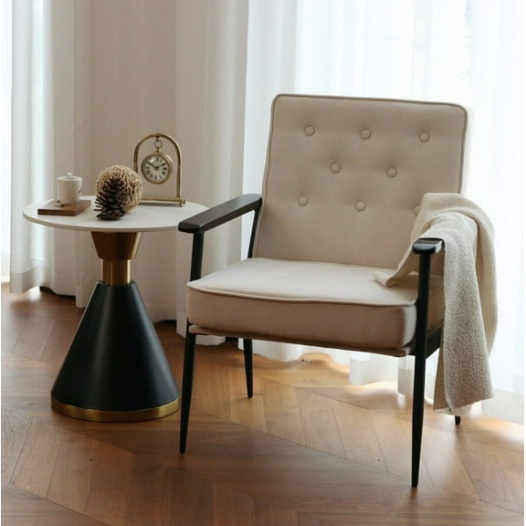 LLToo Mid-Century Accent Chair Reading Armchair Upholstered Single Lounge Sofa, Beige