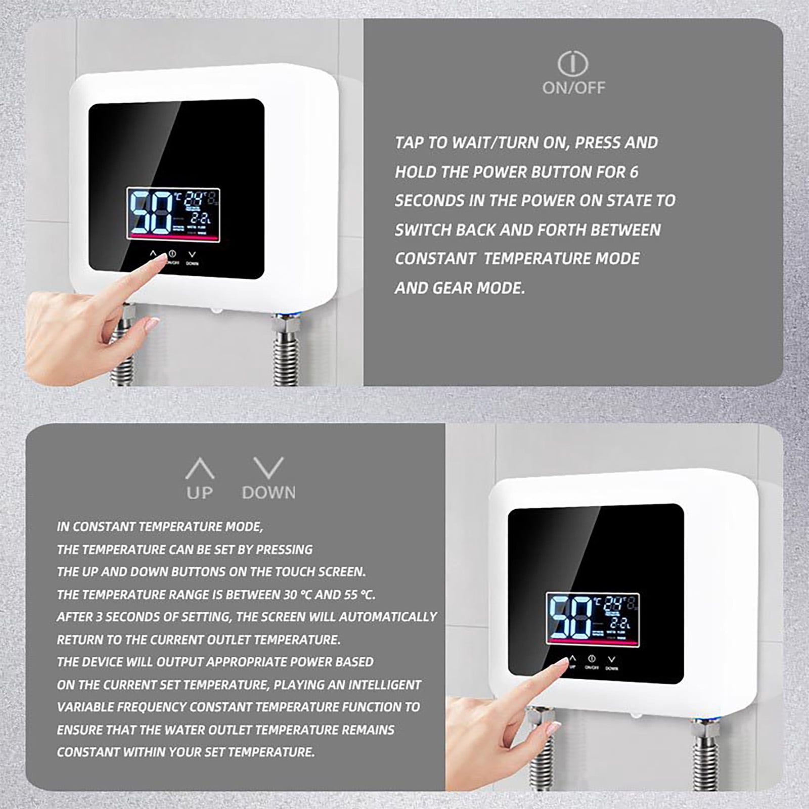 Tankless Water Heater Electric with Remote 5500W 110V Instant Hot Water Heater With LED Display, Electric Hot Water Heater, Black/ White
