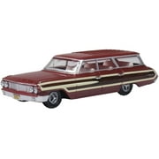 1964 Ford Country Station Wagon Squire Vintage Burgundy w/Woodgrain & White Interior 1/87 (HO) Diecast Model Car Oxford Diecast