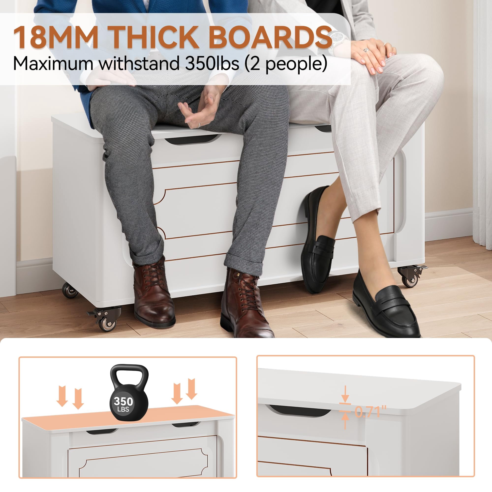 Garderth Storage Chest,Wooden Storage Bench,Storage Trunk With Wheel,End Of Bed Bench,Toy Chest With 2 Safety Hinges,U-Shape Cutout,Supports 350 Lbs For Entryway Living Bedroom
