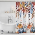 thumbnail image 3 of Fall Eucalyptus Pumpkins Shower Curtain, Waterproof Shower Curtains for Bathroom, Thanksgiving Blue Autumn Leaves Washable Fabric Bathtub Curtain Set Bath Decor with 12 Hooks 48"x72", 3 of 8