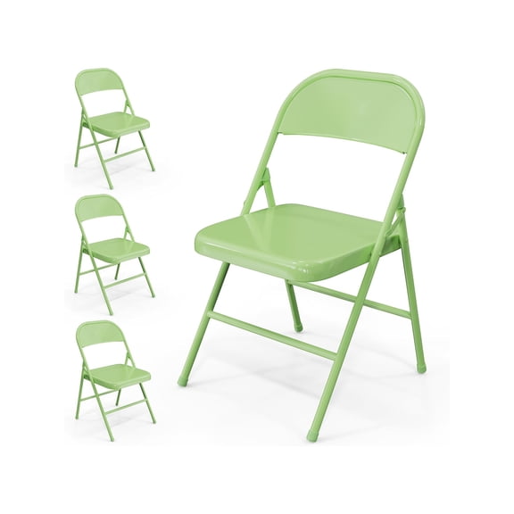 All Iron Metal Folding Chair, Heavy Duty Portable Seating for Indoor Outdoor Dual-Use, Lightweight Stackable Chairs for Patio Camping Party, Green(4 Pack)