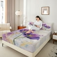thumbnail image 4 of Homewish Dreamy Purple Floral Twin Sheet Sets for Women, Fashion Marble Artwork Twin Fitted Sheet, Splash Watercolor Flat Sheet, Microfiber Bedroom Decor, 3-Piece, 4 of 7