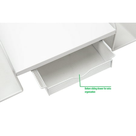 Mind Reader - Mesh Monitor Stand, Wire Screen Riser with Side Storage File Pockets - White