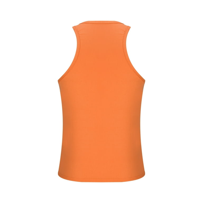 Iytr Sleeveless Shirts for Men Sleeveless T Shirts Summer Solid Color Crewneck Personalized Button Design Tropical T-Shirts Casual Comfy Orange XXL,