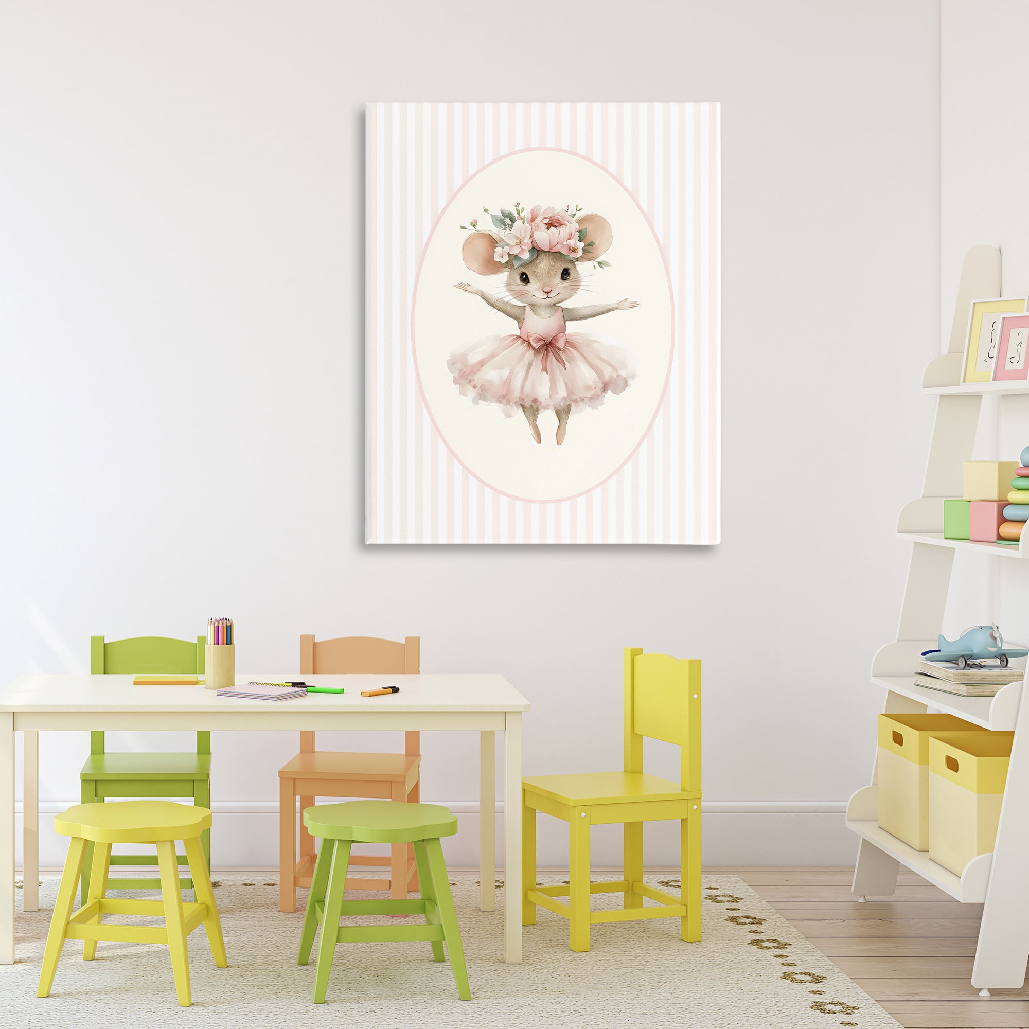 Stupell Industries Nursery Ballerina Mouse Striped Canvas Wall Art, design by LSR Design Studio