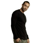 DailyWear Mens Cotton Casual Long Sleeve Henley T Shirt Black, Large