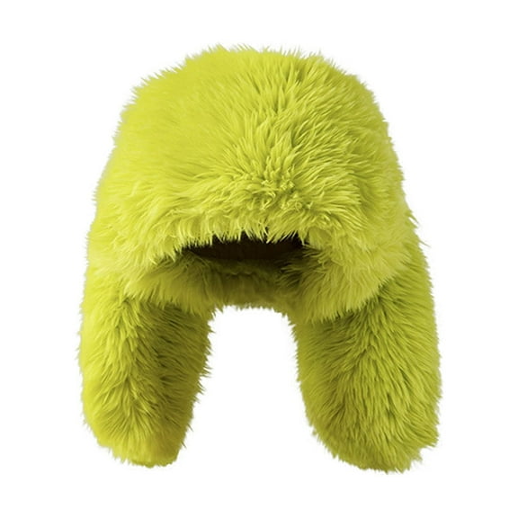 Xfvqtps Womens Fluffy Plush Hat with Two Long Rabbit Ears Cute Solid Color Windproof Coldproof Warm Thickened Fall Winter Soft Beanie Green