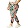 thumbnail image 4 of Unique Bargains Women's Plus Tropical Floral Elastic Waist Pants with Pockets, 4 of 8