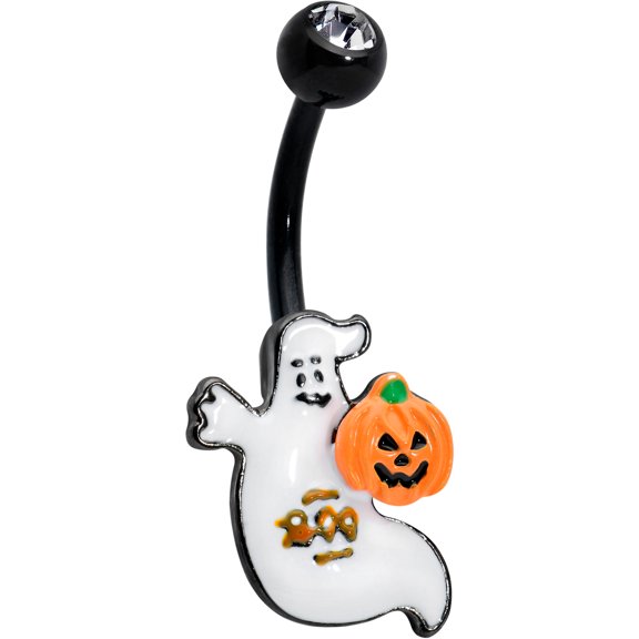 Body Candy Womens 14G 316L Stainless Steel PVD Black Piercing Halloween Boo Ghost Belly Button Ring