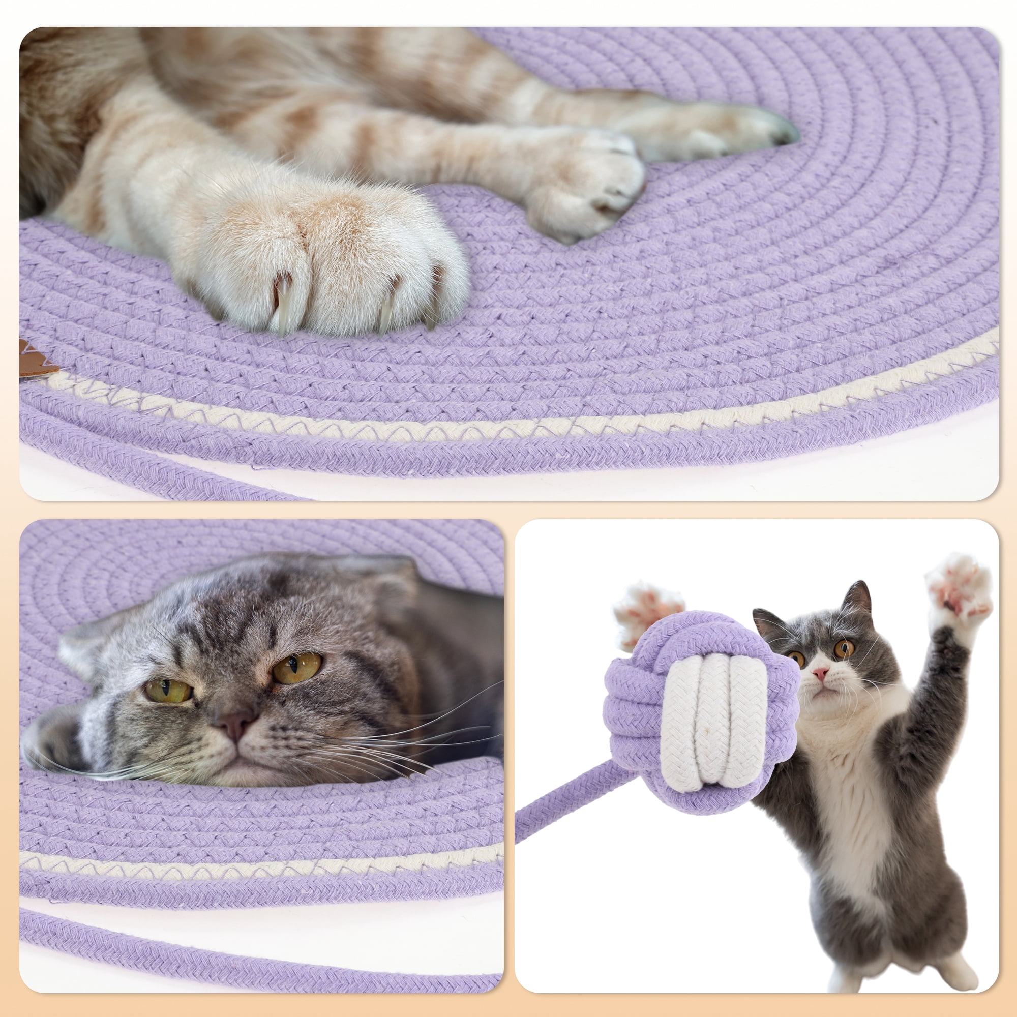 Unique Bargains Cat Scratcher Mat with A Cat Ball Cotton Rope Purple [19.69"]