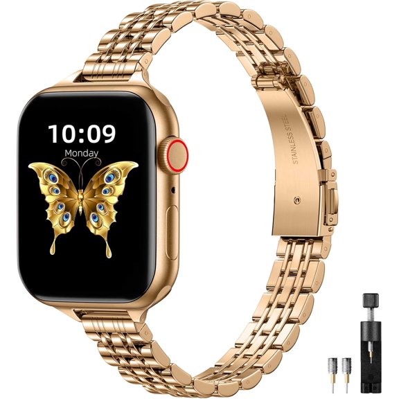 XIHAMA Slim Stainless Steel Band Compatible for Apple Watch 38mm 40mm 41mm 44mm 45mm 42mm 49mm for Women,Adjustable Metal Band Compatible with iwatch Ultra Series 9 8 7 6 5 4 3 2 1 SE All Models