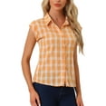 thumbnail image 4 of INSPIRE CHIC Women's Point Collar Short Cap Sleeves Plaids Button Down Shirt, 4 of 6