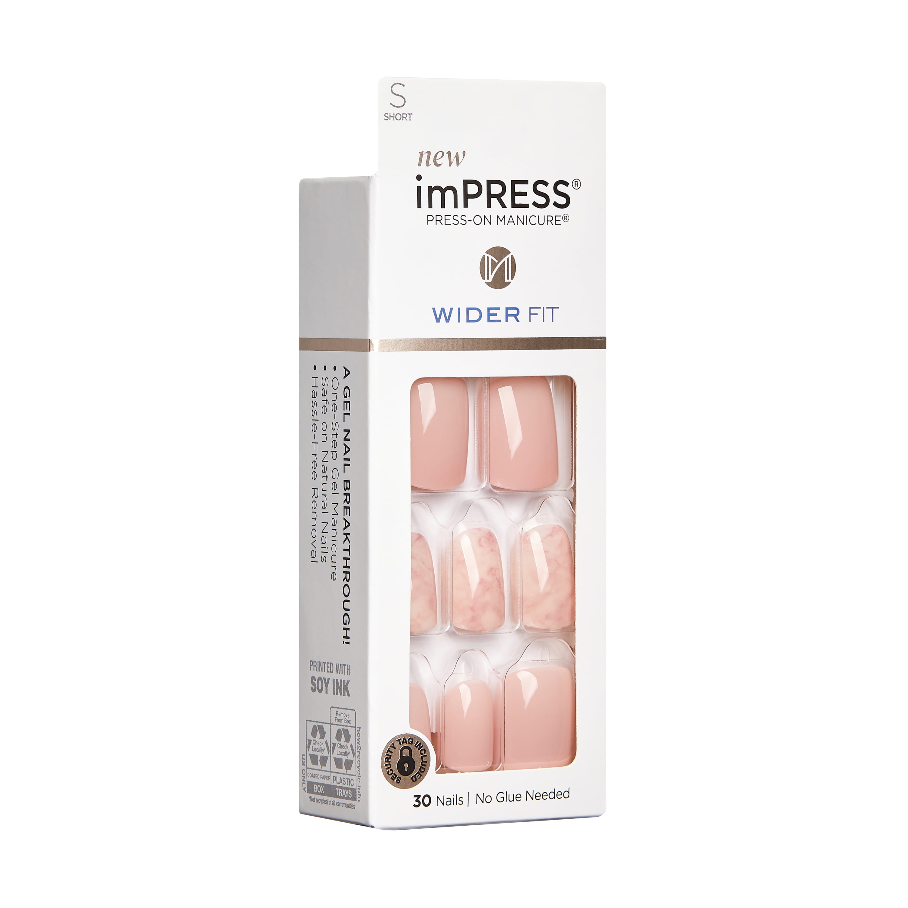 KISS imPRESS Wider Fit Press-On Nails, Pink, Short Square, ‘Just a Dream’, 33 Ct.