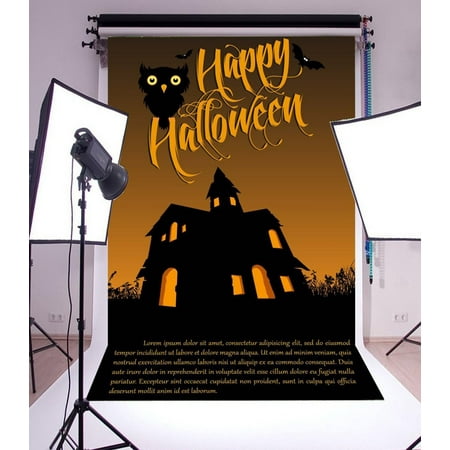 Image of HelloDecor Backdrop 5x7ft Photography Background Happy Halloween Cute Owl Haunted House Children Kids Adults Background Backdrop for Video Photo Studio Props