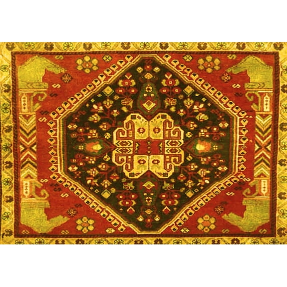 Ahgly Company Machine Washable Indoor Rectangle Persian Yellow Traditional Area Rugs, 8' x 10'