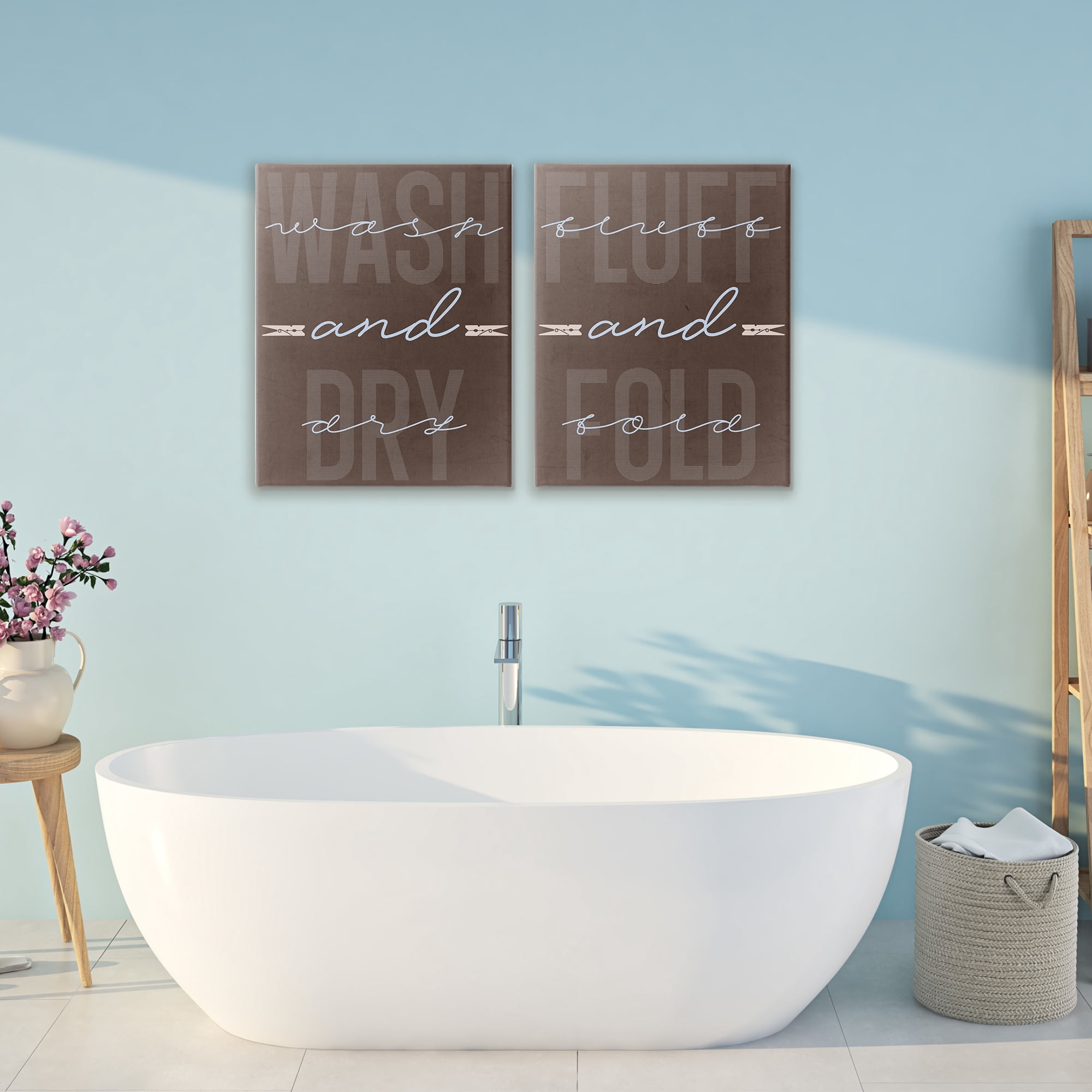Laundry Words in Brown 2 Piece Canvas Wall Art Set, design by Marcus Prime