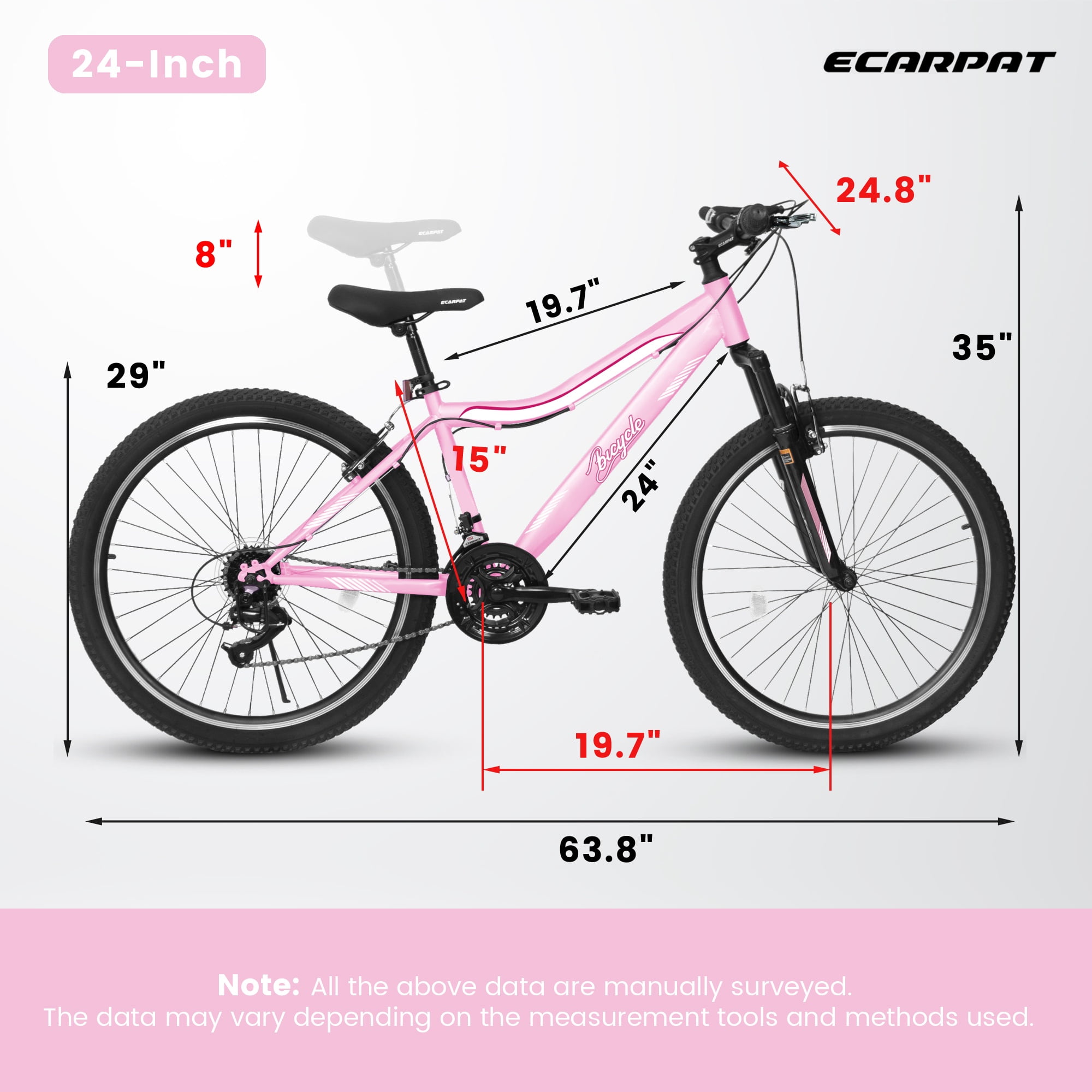 iYofe 24inch Mountain Bikes for Girls Kids Teens Womens Adults, 21 Speed Mountain Bike with Dual V-Brakes, Girls Bicycle, Commuter bike w/Adjutable Seat Height, Pink